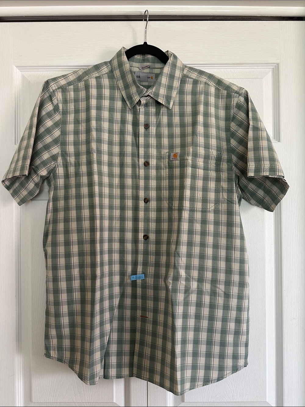 Carhartt Green and White Plaid Short-Sleeve Button-Down Shirt